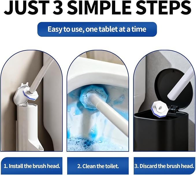 60pcs Disposable Toilet Brush Refill Pads, Replacement Brush Heads, Toilet Cleaner Refills，Disposable Wand Heads，Bathroom Cleaning，Toilet Cleaning Scrubbers Compatible with Most Toilet Brushes