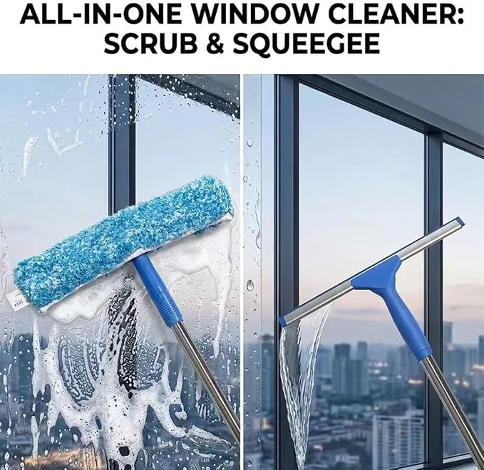 Window Cleaning Kit with 3 Gallon Bucket, 14" Window Squeegee and Scrubber with Long Handle, Professional Window Washing Equipment Cleaner Tool Streak-Free for Home, RV, Commercial Use