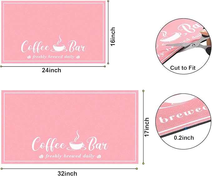 CooRug Absorbent Coffee Mat, Fashion Dish Drying Mat for Kitchen Counter Coffee Bar Accessories Espresso Machine Dish Rack 17" x 32" Pink