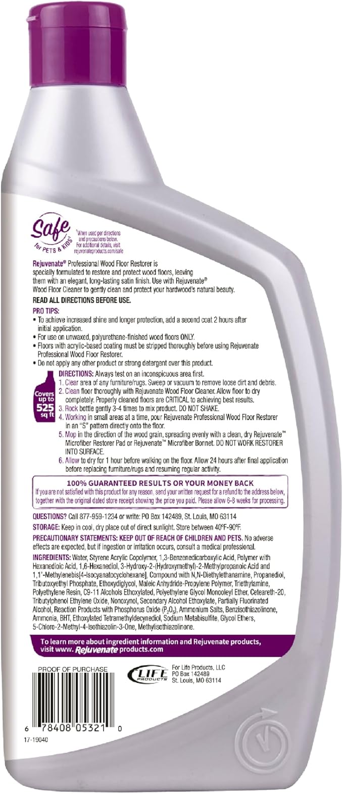 Rejuvenate Professional Wood Floor Restorer Fills Scratches, Shines And Protects Wood Flooring For A Matte Satin Shine, 32 Ounces | 1-Coat Application Fills Scratches, Shines & Protects Hardwood Floors, Leaves A Satin Finish, Safe For Pets & Kids