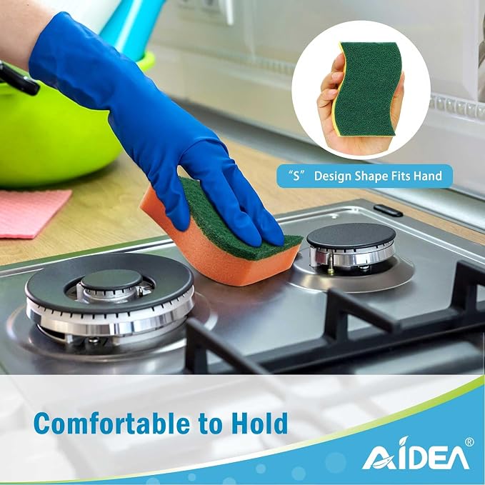 AIDEA Sponges Kitchen, 50-PK Heavy Duty Dish Sponge Kitchen, Scrub Sponges | Dish Sponges Stink-Free, Cleaning Dish Scrubber Sponges for Home & Restaurant, Bathroom, Bulk Sponges for Pots/ Pans 4 Colors