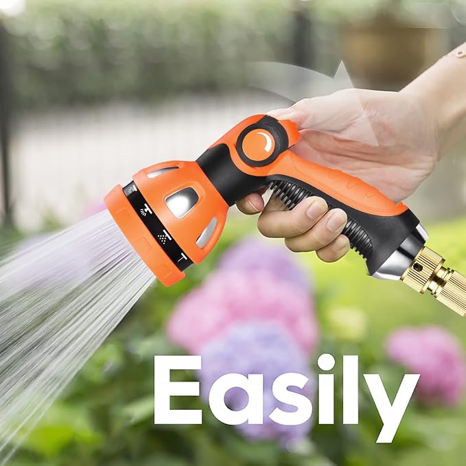 Water Hose Nozzle|Garden Hose Nozzle Hose Spray Nozzle with 10 Patterns High Pressure Hose Nozzles for Garden Hose for Watering Plants Washing Cars Pets(Orange)