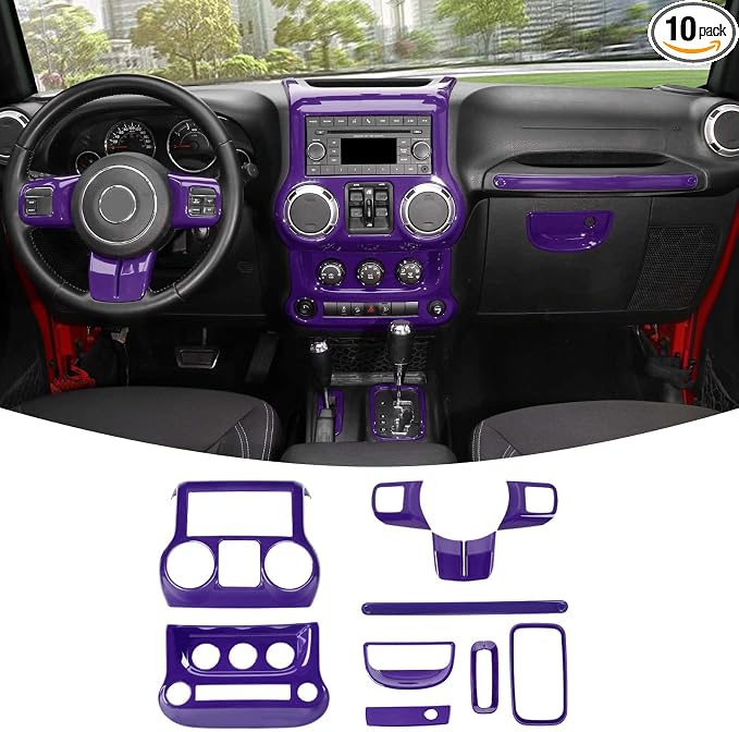RT-TCZ for Jeep JK Interior Trim Kit Purple, JKU Center Console Dashboard Panel Trim Cover for Jeep Wrangler JK JKU 2011-2017 Purple Interior Accessories 10pcs