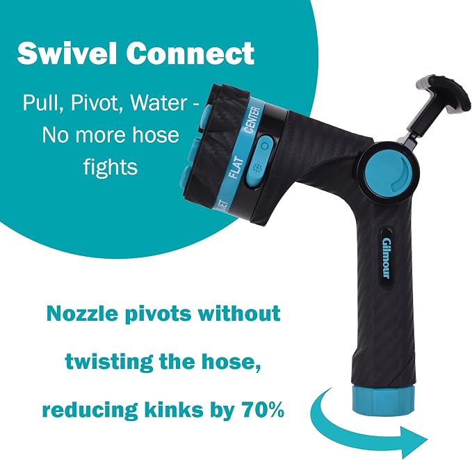 Gilmour Heavy Duty Graphite Fireman Garden Hose Nozzle with Swivel Connect | 8 Pre-set Spray Patterns, Flow Control, Durable Metal Build, Multi Use for Plants, Pets, Cars, and Patios