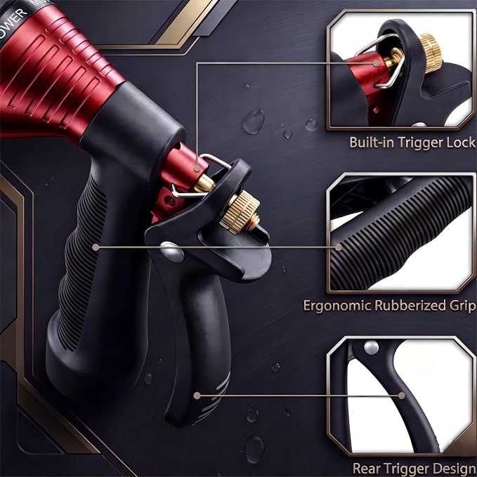 GREEN MOUNT Water Hose Nozzle 2-Pack, Zinc Alloy Garden Spray Nozzle with Adjustable Spray Patterns, Leakproof Rustproof Trigger Lock for Outdoor Cleaning & Car Wash, Red & Red