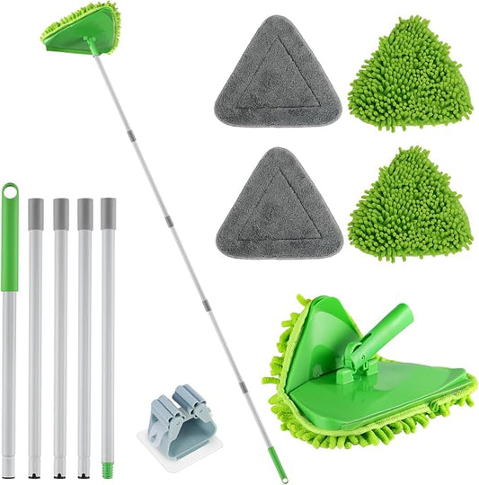 RONSUNG Wall Cleaner Mop, 82-Inch Handle, Baseboard Cleaner Tool, 4 Pads | Wall scrubber with long handle, triangle head, squeegee, and 4 pads for walls, ceilings, windows, baseboards, and floors
