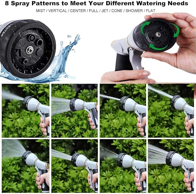 Metal Garden Hose Nozzle Heavy Duty, High Pressure with 8 Patterns | Water Hose Sprayer Nozzle, Non-Slip Grip Hose Sprayer Outdoor for Watering Plants & Lawns, Washing Cars & Pets