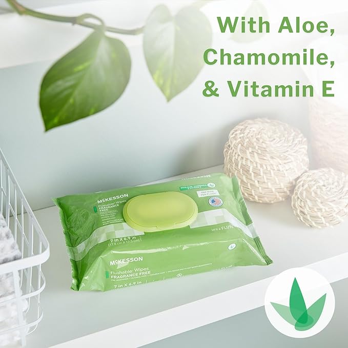 McKesson Flushable Adult Wet Wipes XL, Scented, 144 Wipes (3 Pack of 48) | Aloe & Vitamin E, Plant-Based Cleansing Wipes, Gentle on Skin, Plant-Based Adult Cleansing Wipes