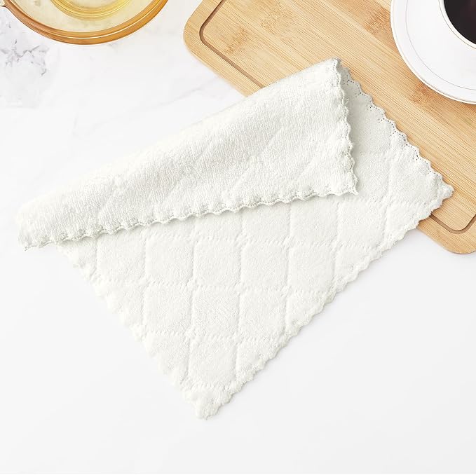 Homaxy 24 Pack Kitchen Dish Cloths (10 x 10 Inches, White), Super Soft and Absorbent Coral Velvet Dish Towels, Nonstick Oil Fast Drying Microfiber Cleaning Cloth, No Lint Household Dishcloths