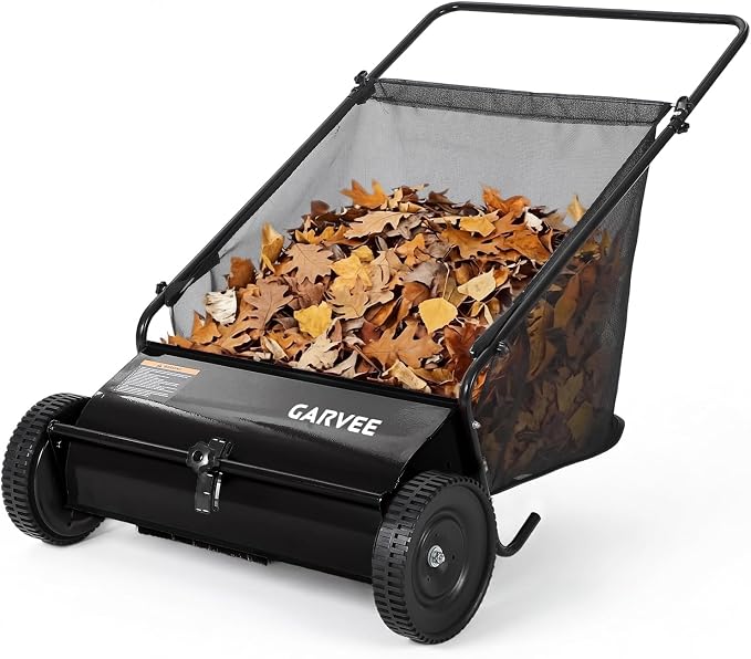 Push Lawn Sweeper 26Inch-Heavy Duty Walk Behind Leaf Collector and Yard Sweeper for Outdoor,Patio,Driveway,Garden Grass Sweepers,4 High Speed Spinning Brush,7 Cu. ft. Hopper Capacity | Yard Sweeper for Outdoor,Patio,Driveway,Garden Grass Sweepers,4 Hig...