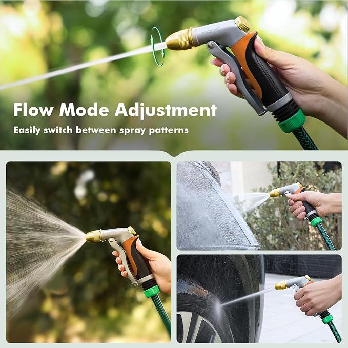 RESTMO Metal Water Hose Nozzle, High Pressure Garden Sprayer, Orange | Adjustable Brass Head for 4 Spray Patterns, Heavy Duty Garden Water Sprayer for Outdoor Lawn & Plant & Car