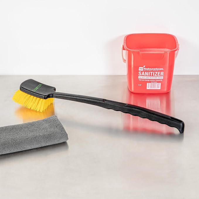 Restaurantware Heavy-Duty Scrub Brush 1 Count 20Inch Plastic Handle - Industrial Utility Cleaning Brush with Ergonomic Grip - Stiff Yellow Bristles for Commercial Kitchen Or Tire Cleaning