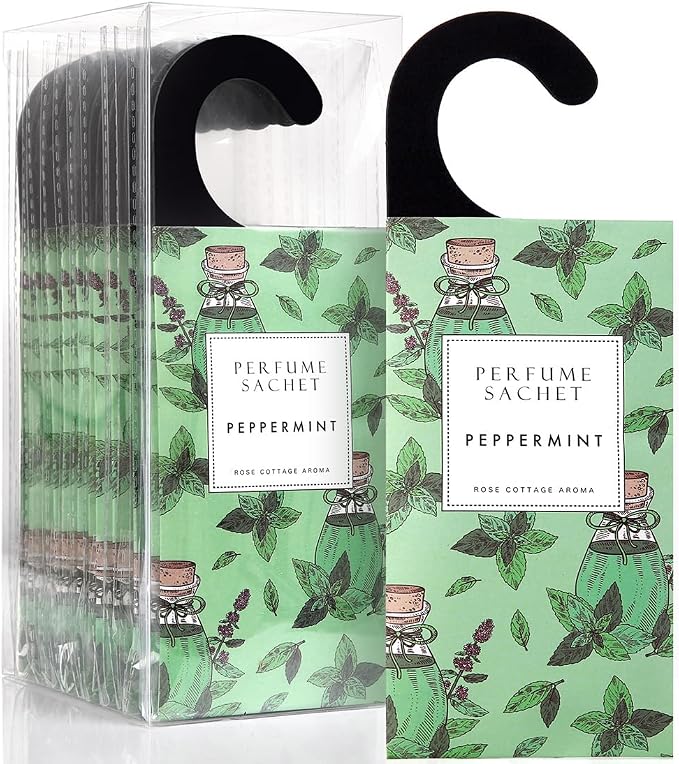 Large 12 Packs Peppermint Hanging Scented Sachets Long-Lasting Closet Deodorizer Air Freshener Fabric Refresher Odor Eliminator for Drawer Home Fragrance Gift Set