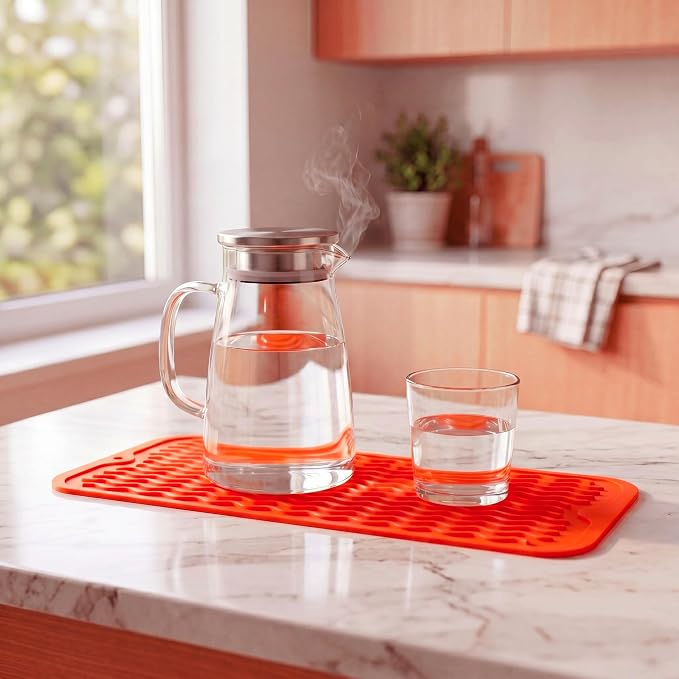 MicoYang Silicone Dish Drying Mat for Multiple Usage,Easy clean,Eco-friendly,Heat-resistant Silicone Mat for Kitchen Counter,Sink,Bar,Bottle,or Cup Orange M 17 inches x 6 inches