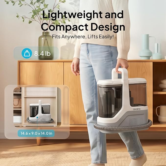 Livatro Portable Carpet Upholstery Cleaner Machine with 2.3L+1.3L Dual Tank | 600W 16kPa Powerful Suction Deep Cleaning Spot Cleaner Shampooer, for Pet Stain Rug Stair Couch Sofa Handheld Cleaner