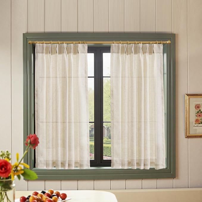 jinchan Linen Pinch Pleated Back Tab Tier Curtains,38x45,2 Panels,Natural | Light filtering,small window treatment,cafe curtains,machine washable,farmhouse,kitchen,bathrooms,laundry