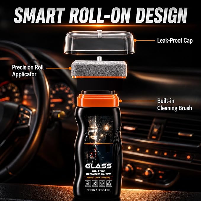 Oil Film Remover for Car Windshield, Automotive Glass Cleaner for Windows | Removes oil film, road grime and water spots to restore clear glass for safer driving on windshields, mirrors and windows