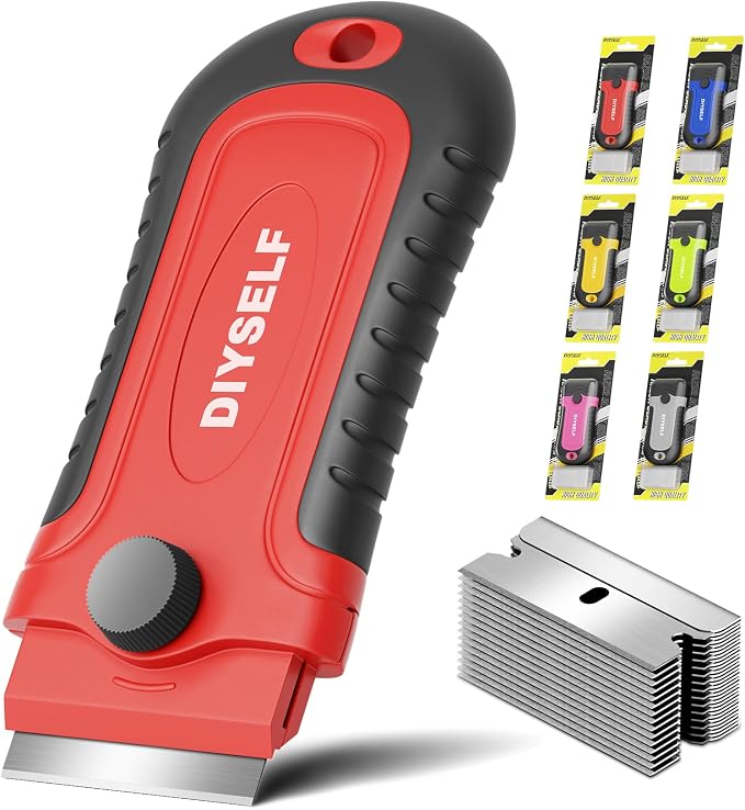 DIYSELF 1 Pack Razor Blade Scraper with 15 Extra Blades, Scraper Tool for Cleaning Window, Paint, Cooktop, Oven, Glass Stove Top Scraper, Razor Scraper with Buit-In Blade Storage | Razor Scraper for Cleaning Window, Paint, Cooktop, Oven, Glass Stove To...