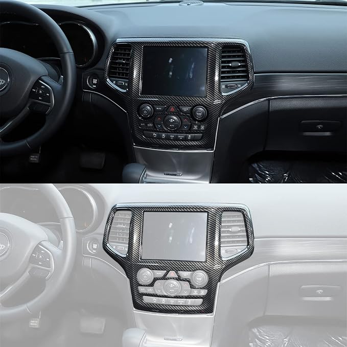 Dashboard GPS Navigation Panel Trim Full Cover for 2014-2018 Jeep Grand Cherokee SRT8 ABS Interior Mouldings Black Carbon Fiber Look Car Styling 1-Pack