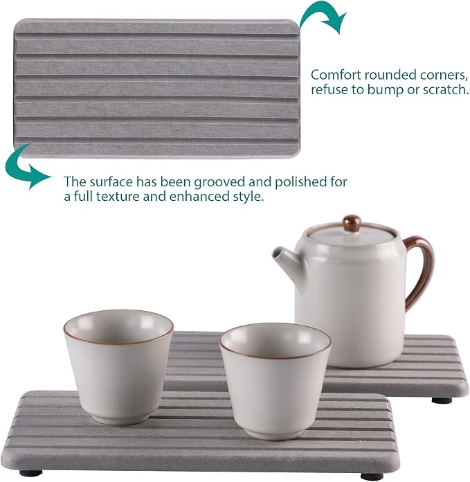 NiuYichee 2 PCS Water Absorbent diatomite Coasters, 8.3" x 4" Water Absorbing Stone Tray for Sink, Stone Drying mat for Kitchen Counter, Stone soap Tray Used for Hand Soaps & toiletries & Plants