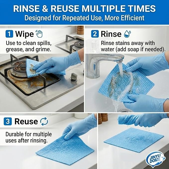 Green Handi Wipes Disposable Dish Cloths Heavy Duty Kitchen Towels Reusable Cleaning Wipe, 60 Count