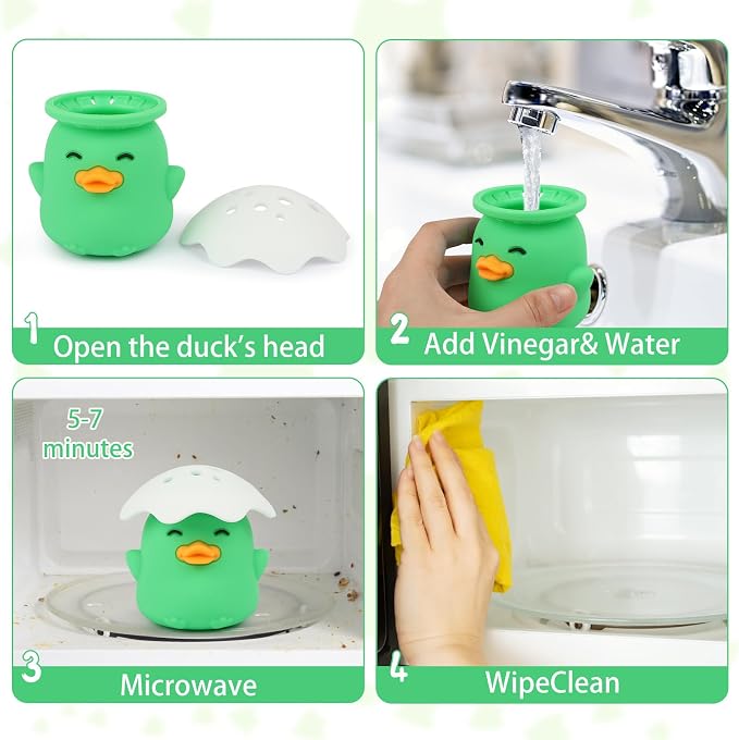 NEW Microwave Steam Cleaner, Duck Microwave Cleaner, Just Add Vinegar and Water, Cut Cleaning Time by Half, Kitchen Gifts Accessories Gadgets (Green)