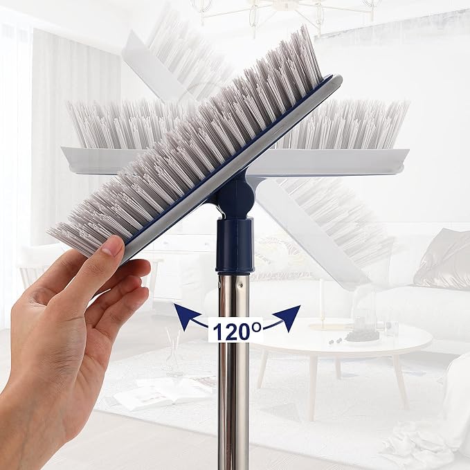 2 in 1 Floor Scrub Brush Grout Brush with 57.8" Long Handle,120°Rotatable Shower Tile Grout Scrubber,V-Shaped Corner Brush for Hard to Reach Areas (Grey)