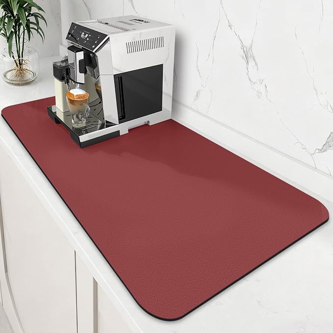 WISELIFE Coffee Mat Super Absorbent Dish Drying Mat Coffee Bar Accessories Match with Machine Large Drying Mats for Kitchen Counter 18" W x 36" L, Red