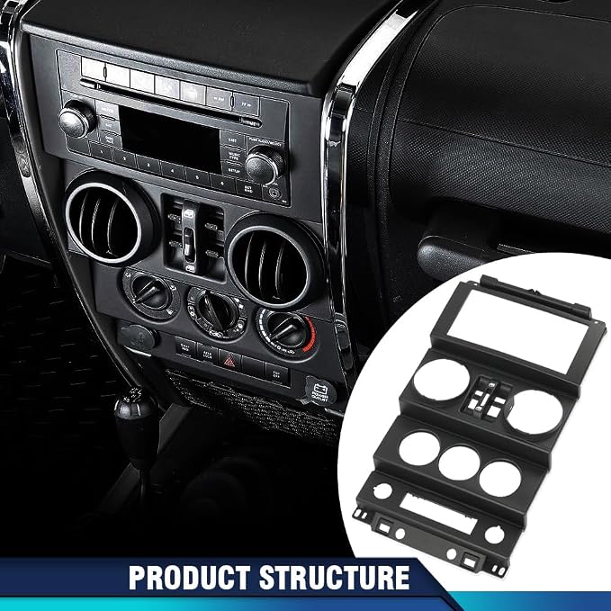 PIT66 Center Dash Bezel Trim Fit Jeep Wrangler 2007-2010 4 Door | Dashboard Cover Panel Fit Jeep Wrangler JK 2007-2010, Instrument Panel Bezel Replacement, Fits 4 Door Only