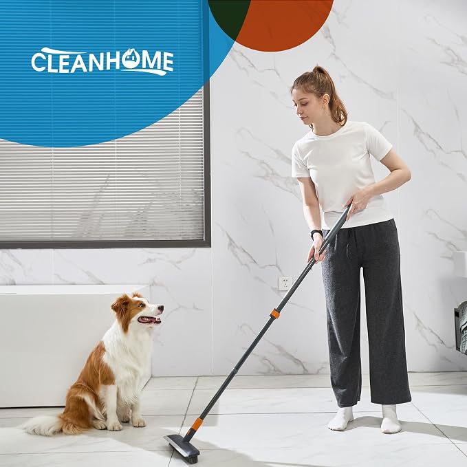 CLEANHOME Floor Scrub Brush Tile Tub Scrubber Brush | 4 Different Cleaning Heads, Shower Brush, 56" Extendable Long Handle, For Kitchen, Bathroom, Tub, Tile, Wall
