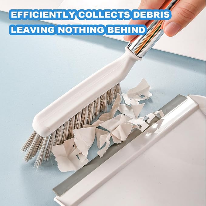 Small Broom with Dustpan Combo Set Mini Broom and Brush Set Hand Sweeper for Cleaning Desk Office Kitchen Pet Nest (White)