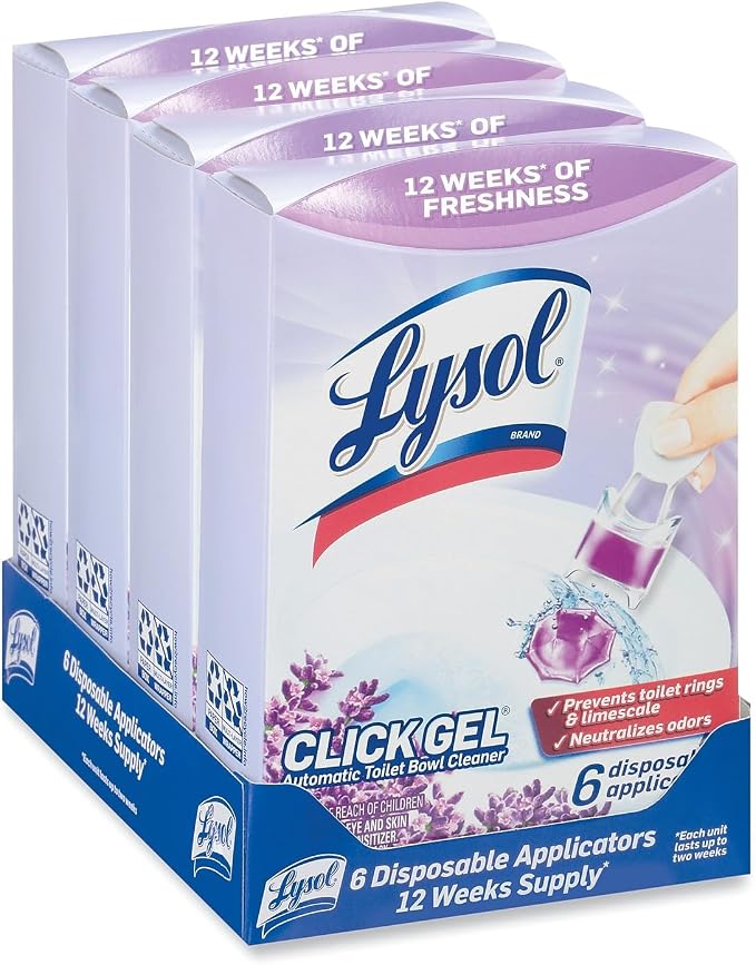 Lysol Click Gel Automatic Toilet Bowl Cleaner, Bathroom Essentials, Toilet Freshener, Refreshing Lavender Scent, 6 Count (Pack of 1)