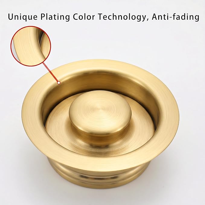 LQS Kitchen Sink Garbage Disposal Flange and Sink Stopper, fit 3-1/2 Inch Standard Sink Drain Hole Color Golden