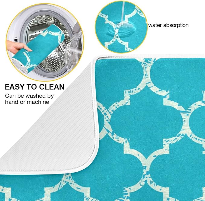 senya Super Absorbent Dish Drying Mat, Microfiber Fast-Drying Dish Mat, 16'' x 18'', Kitchen Dish Drying Pad, Beautiful Grunge White Morrocan Trellis,16x18in