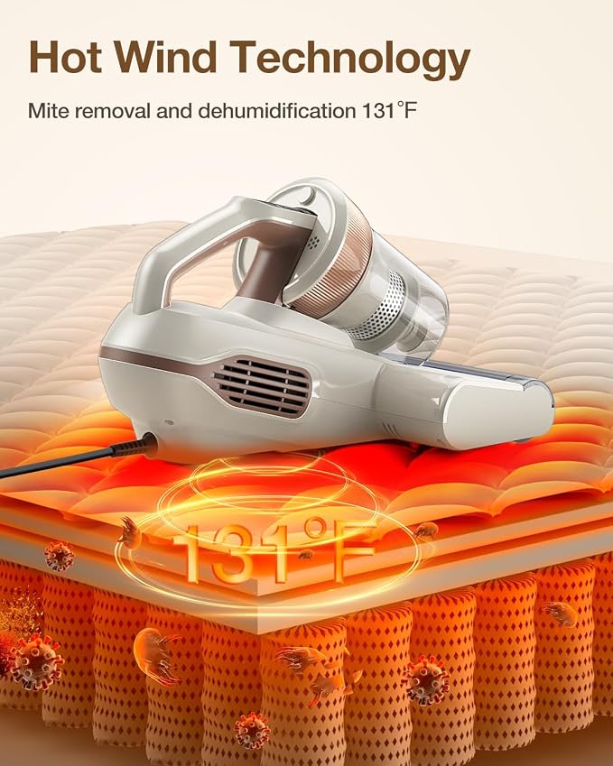 Jimmy Mattress Vacuum Cleaner, Bed Vacuum with UV & Ultrasound, High Heating, Smart Dust Sensor, 15Kpa Powerful Suction, Lightweight, Deep Clean Dust and Pet Hair in One Go(BX6 Lite, Corded)