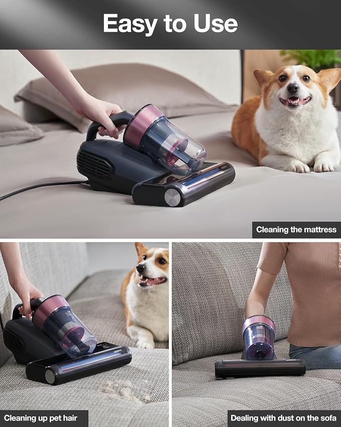 Jimmy Mattress Vacuum Cleaner, Bed Vacuum Cleaner with UV Sanitizing & HEPA Filter & Ultrasonic, Hot Wind and Air Purification, 15Kpa 500W Handheld Vacuums for Bed, Couch, Sofa, Crib (BX8-Corded)