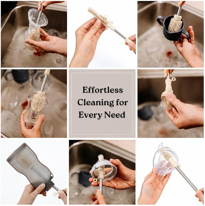 Haakaa Silicone Cleaning Brush Kit – Household Cleaning Brushes for Bottles and Crevices – Food-Grade Silicone: Dishwasher Safe (Brush-Pebble)