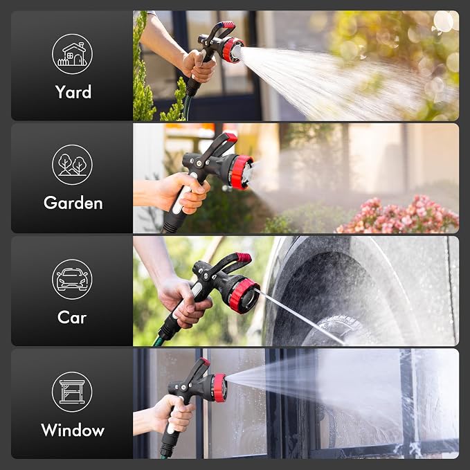 RESTMO Fireman Hose Nozzle Heavy Duty, Garden Hose Spray Nozzle for Outdoor | Lever Handle & Ergonomic Grip, 6 Classic Spray Patterns with Adjustable Flow Control for Watering, Cleaning