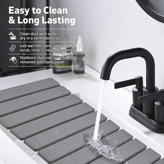Large Stone Dish Drying Mat for Kitchen Counter, 24"(L)×16"(W) Collapsible Quick Drying Dish Mats, Ultra Absorbent Diatomaceous Earth Mats for Bottles, Match Any Countertop