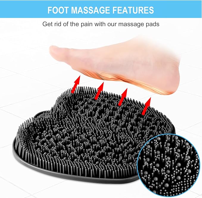 BESKAR Larger Shower Foot Scrubber Mat with Non-Slip Suction Cups- Cleans, Smooths, Exfoliates & Massages your Feet Without Bending, Improve Foot Circulation & Soothes Tired Feet- Black | Cleans, Smooths, Exfoliates, Massages Your Feet Without Bending,...