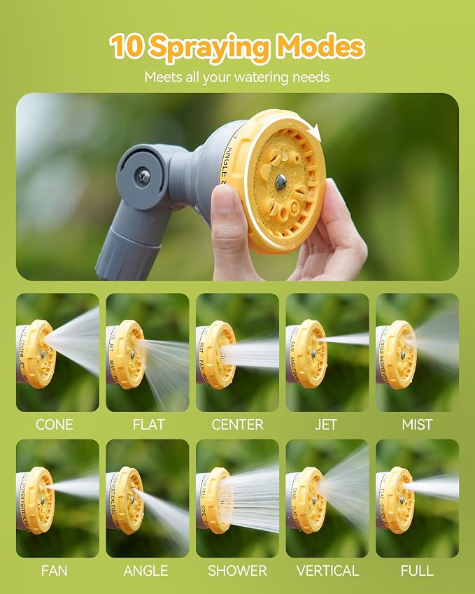 VOXON Garden Hose Watering Wand 29-43 Inch Adjustable Spray Wand | 10 Spray Patterns, 180° Swivel Head, Thumb Flow Control for Hanging Baskets, High Shrubs, Patio and Garden Plants