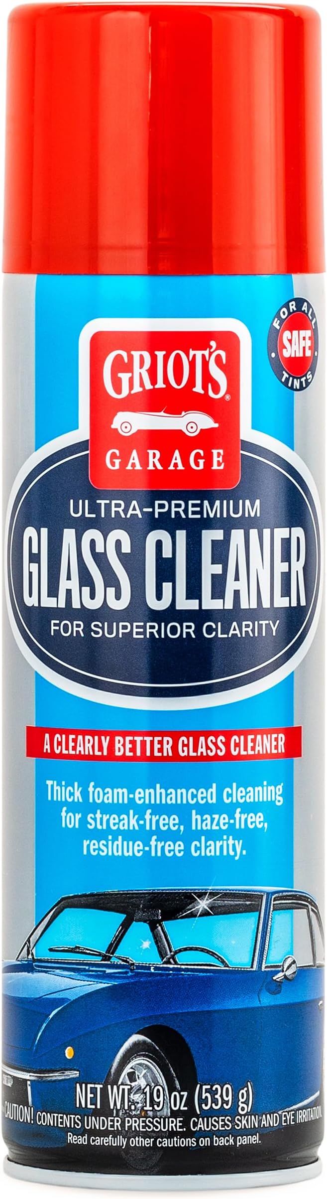 Griot's Garage Ultra-Premium Glass Cleaner, Foaming Aerosol Spray for Car Window, Windshield, Mirror, Tint Safe, Ammonia-Free Formula, 19 Oz, 10998