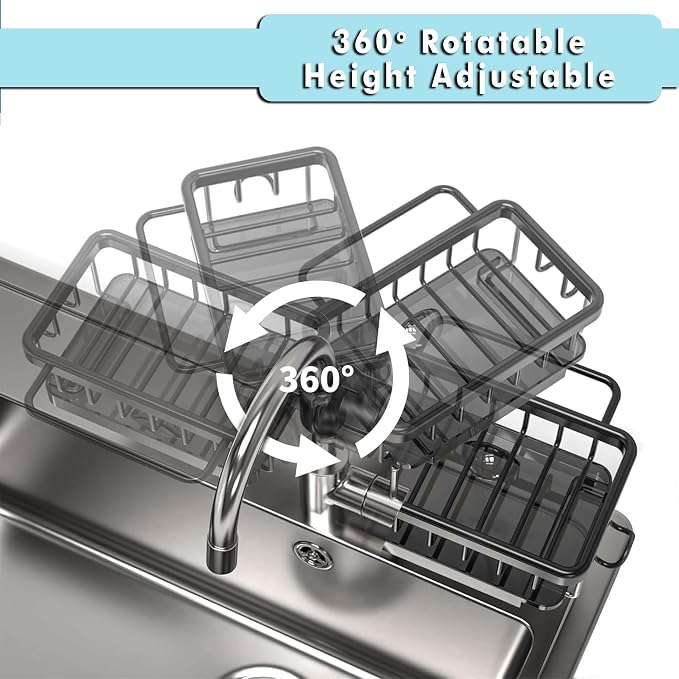 Kitchen Sink Faucet Organizer – Compact Design for Round Faucets (10.6 × 5.7 cm) – Black (Left)
