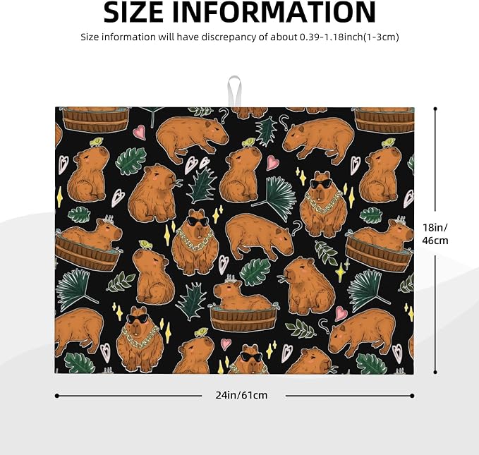 Capybara Dish Drying Mat for Kitchen Counter Cute Kitchen Mat Microfiber Kitchen Countertop Absorbent Reversible Drainer Rack Pad Dish Drying Mat 18 x 24 Inch