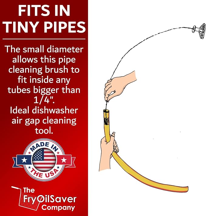48" Air-Gap Drain Brush - Flexible Dishwasher and Sink Cleaner Tool for Home and Commercial Kitchen - Long Pipe Snake for Garbage Disposal, Shower, Hair Clog Remover - B291C by FryOilSaver Co.