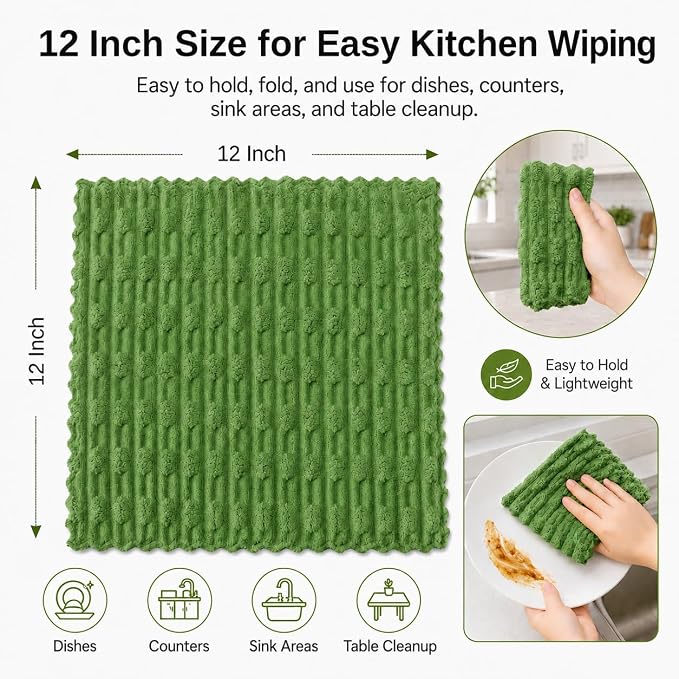 kimteny Microfiber Dish Cloths for Kitchen, 8 Pack 12 x 12 Inch Coral Velvet Kitchen Cleaning Cloths, Absorbent Reusable Non-Scratch Dish Rags for Dishes, Countertops & Sink
