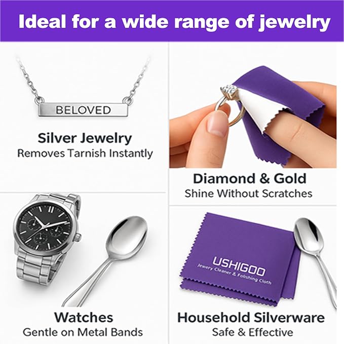 2pcs Jewelry Cleaner&Polishing Clothb for Ring,Earring,Watch and Coins Care | Sterling Silver Gold Platinum Tarnish Remover,Non-Toxic Eco Friendly,Jewelry Cleaning Cloth