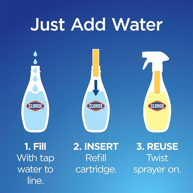 Clorox Disinfecting Multi-Purpose Cleaner Starter Kit, Household Essentials, One Reusable Spray Bottle Plus 2 Refills
