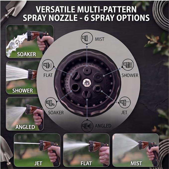 GREEN MOUNT Water Hose Nozzle Spray Nozzle, Metal Garden Hose Nozzle with Adjustable Spray Patterns, Perfect for Watering Plants, Washing Cars