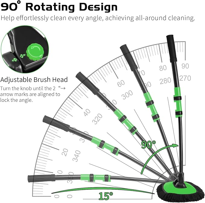 Ordenado 15°Curved Car Wash Brush with Long Handle, 43" Car Cleaning Brush with Extension Pole, Microfiber RV Wash Mop Scratch-Free, Exterior Washer Mop for Washing Roof Truck Camper SUV Caravan Green